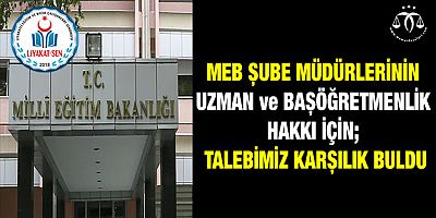 Şube Müdürlerinin Uzman Öğretmenlik Talebi