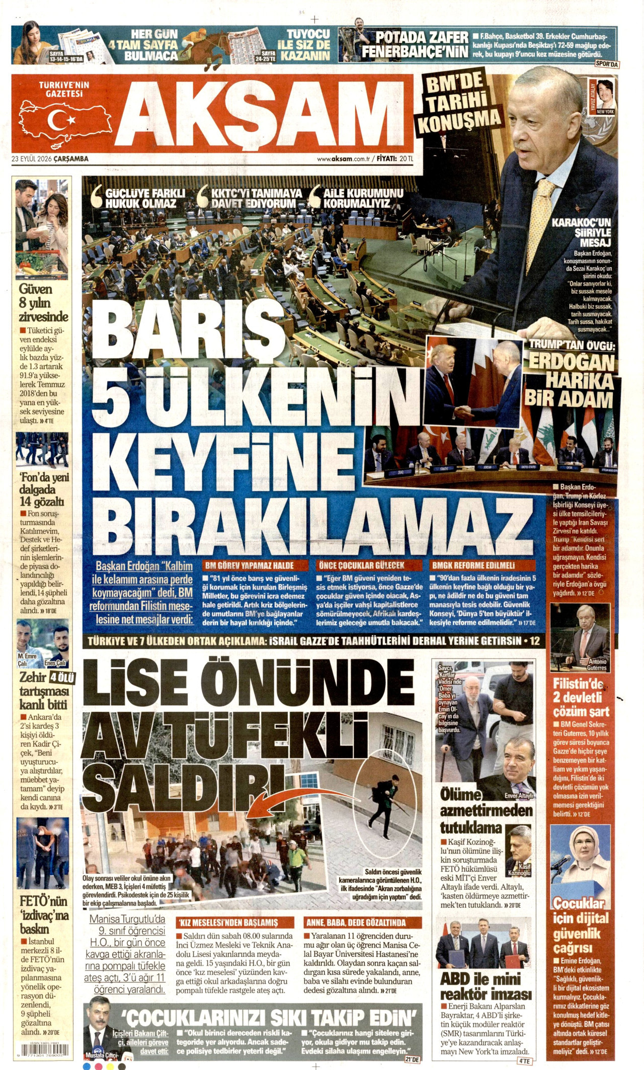 Akşam Gazetesi gazetesi manşeti