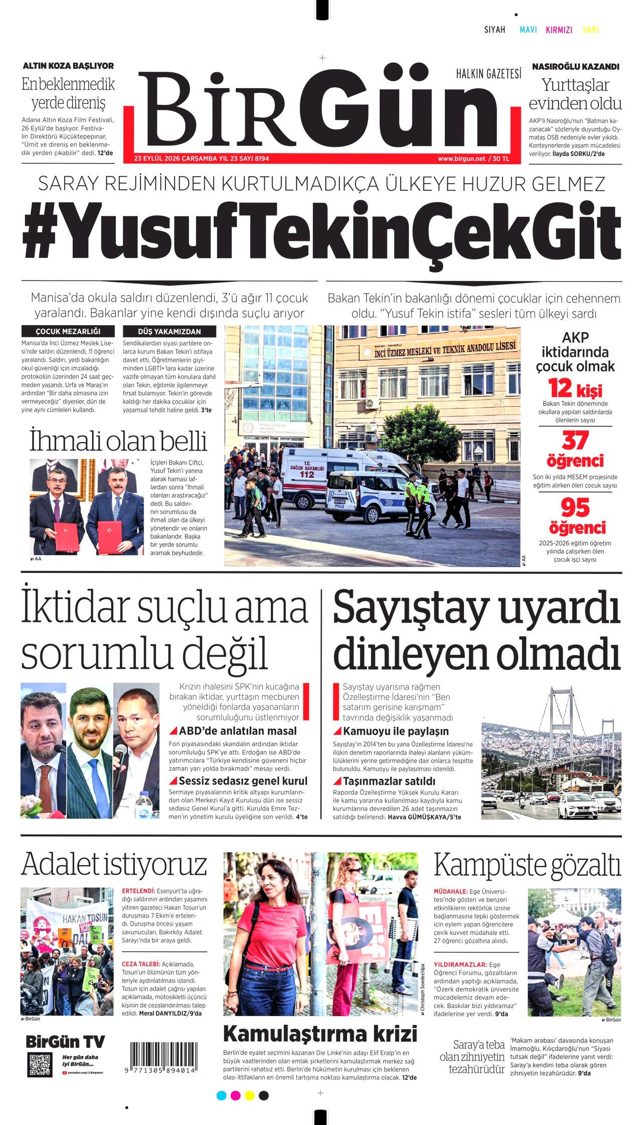 BirGün Gazetesi gazetesi manşeti