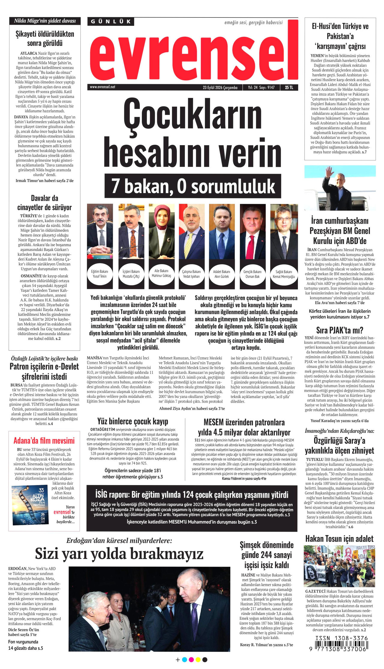 Evrensel Gazetesi gazetesi manşeti