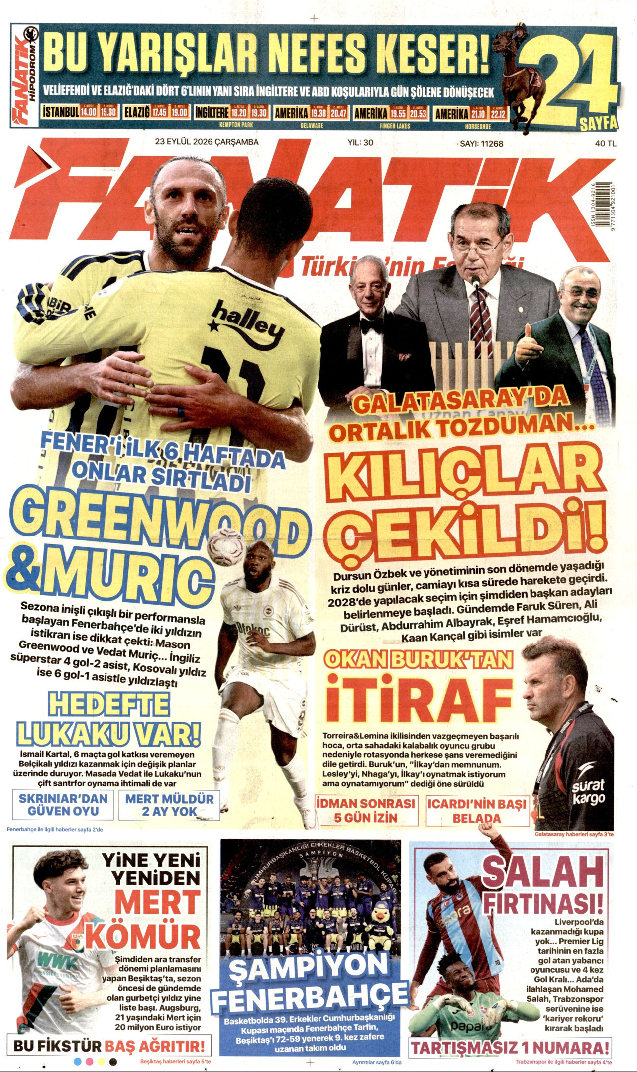 Fanatik Gazetesi gazetesi manşeti