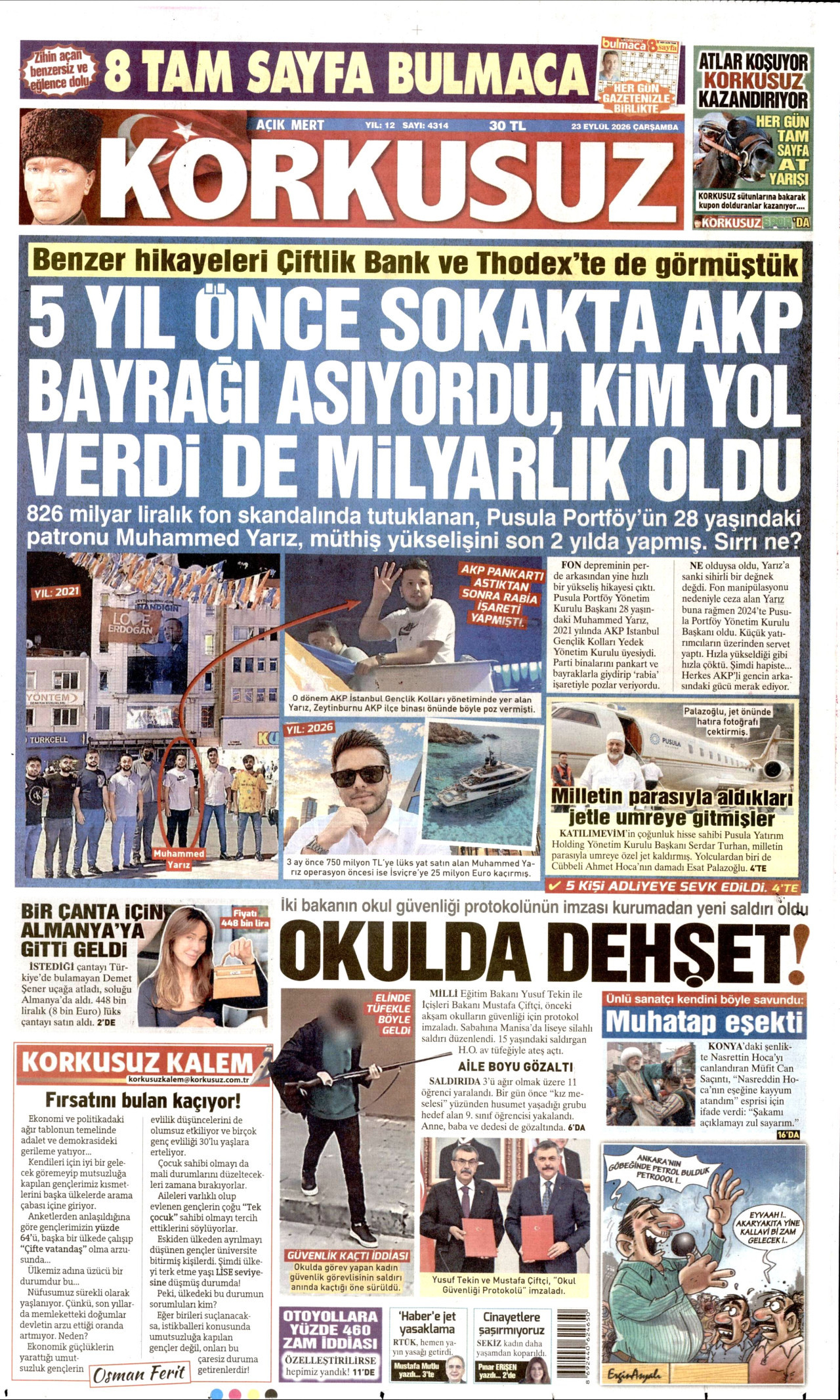 Korkusuz Gazetesi gazetesi manşeti