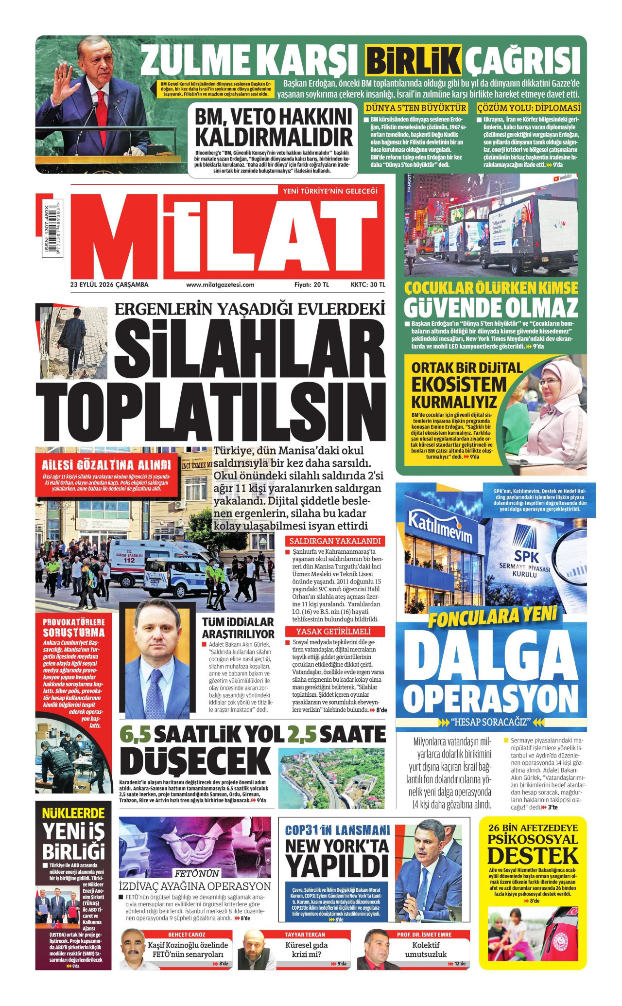 Milat Gazetesi gazetesi manşeti