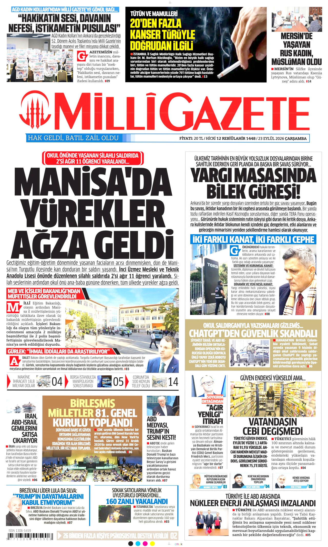 Milli Gazete Gazetesi gazetesi manşeti