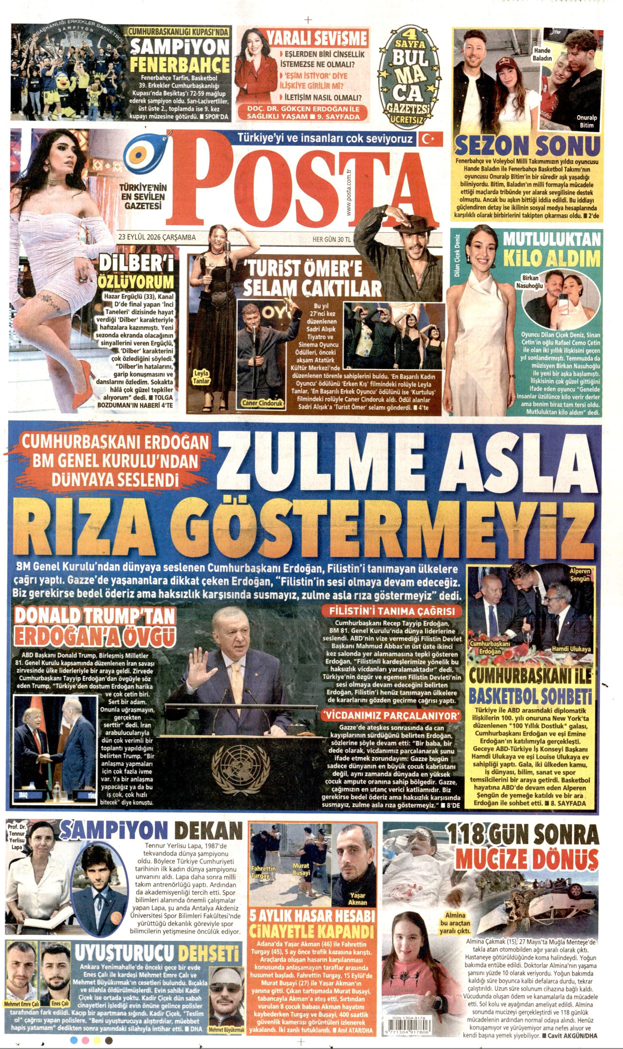 Posta Gazetesi gazetesi manşeti