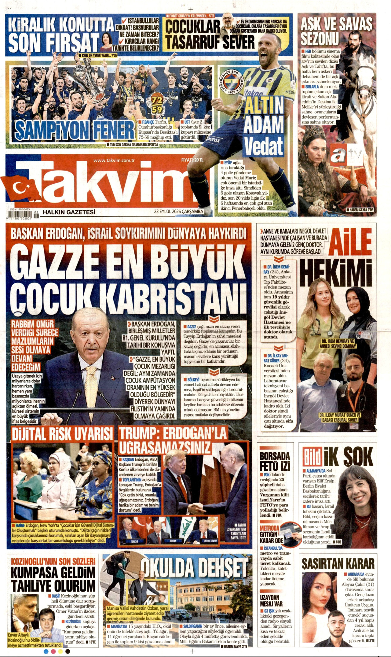 Takvim Gazetesi gazetesi manşeti