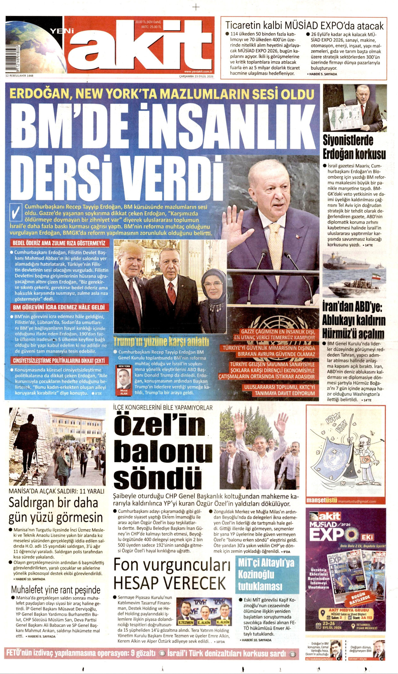 Yeni Akit Gazetesi gazetesi manşeti