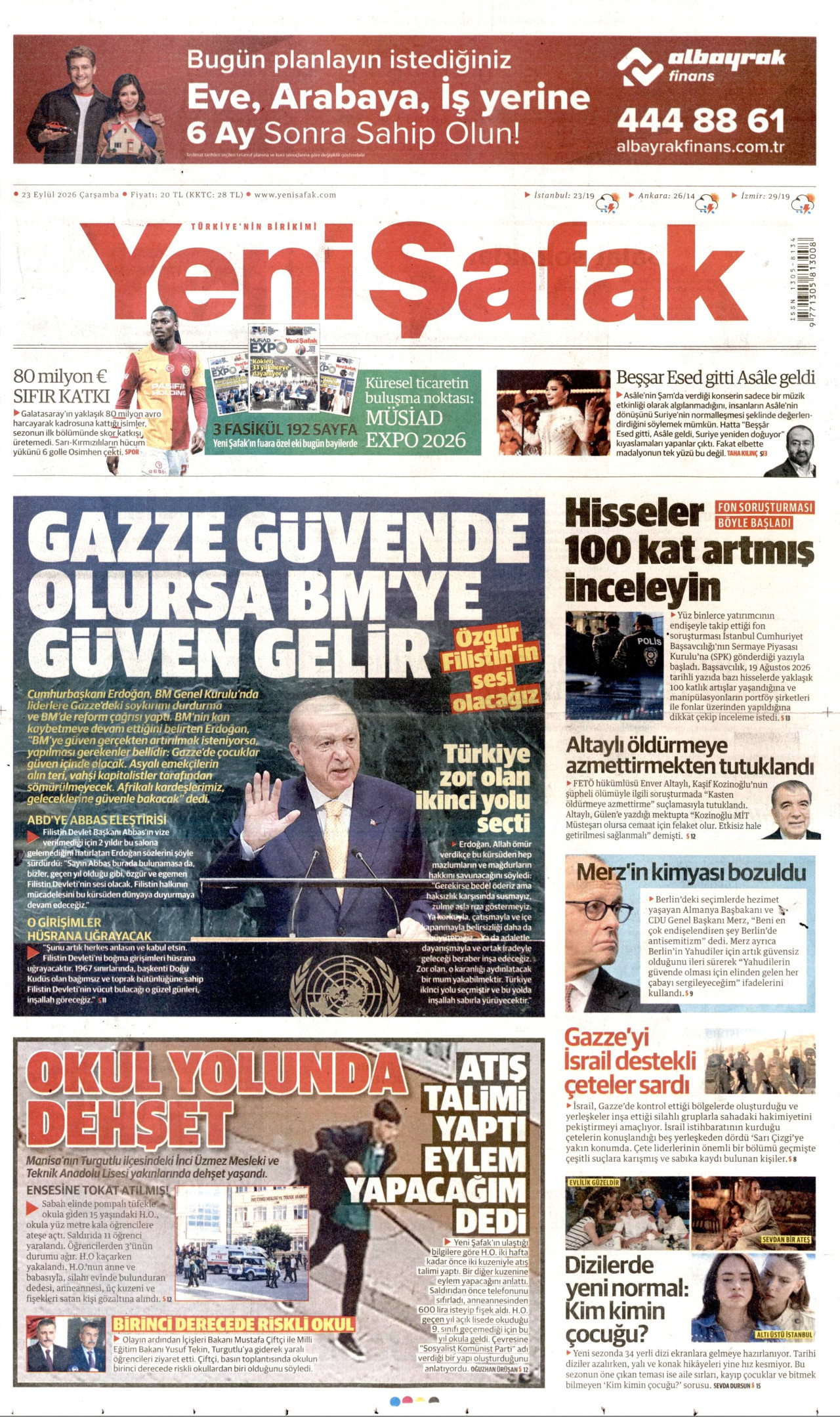 Yeni Şafak Gazetesi gazetesi manşeti